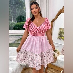 Boutique gingham floral print tiered dress